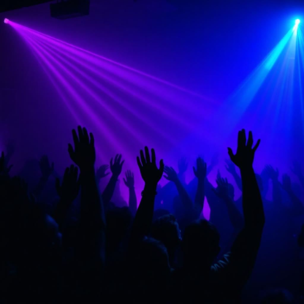 Feestend publiek onder neonlichten